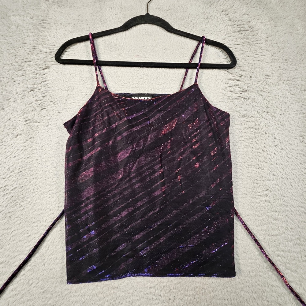 Vtg Vanity Cami Top Womens L Metallic Stripe Indie Sleaze Cyber Goth Y2K Disco - Picture 3 of 14